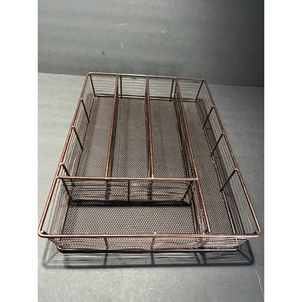 Copper Metal Mesh Silverware Organizer 5 Compartment Utensil Tray 14x10